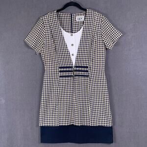 Vintage DBY Dress Womens Lrg Blue Check Dress Office Casual Career Gingham 80’s